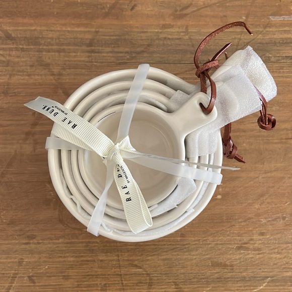 Rae Dunn White Ceramic Brown Leather Tie Handled Measuring Cups Set of 4 (14) - Picture 5 of 6